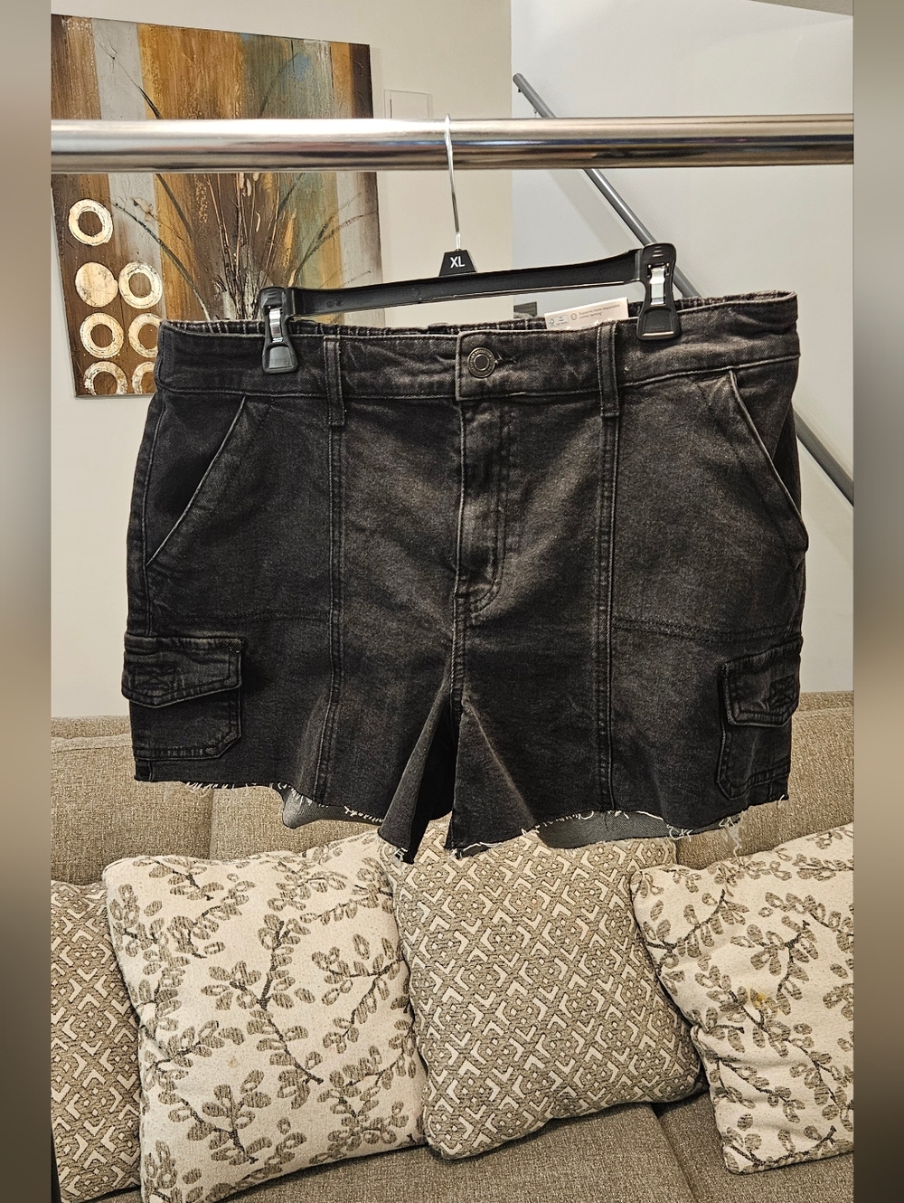 XL SO Women High Waist Black Denim Cargo Shorts